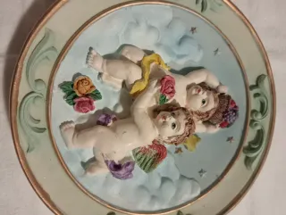 Quadretto Angioletti Ceramica Decorato