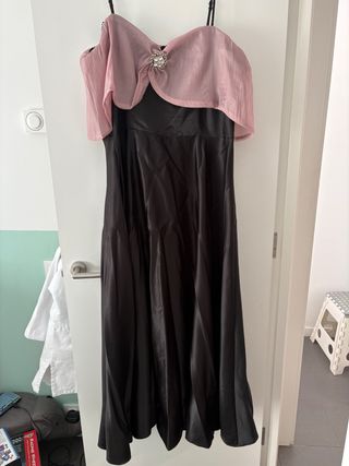 Vestido largo negro y rosa