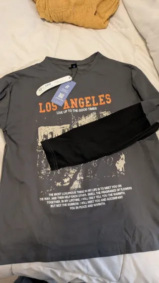 Camiseta R manga larga gris Los Angeles