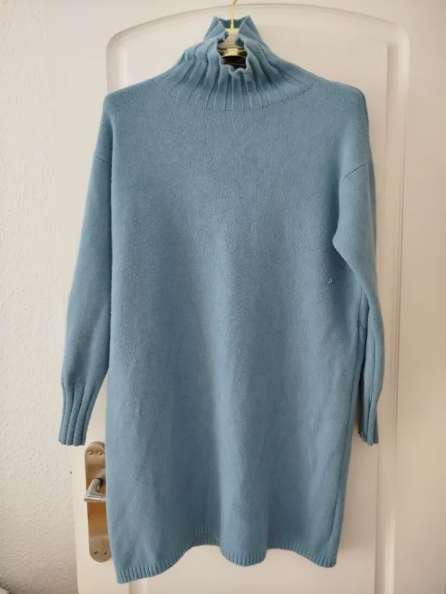 Vestido punto cuello alto azul talla única