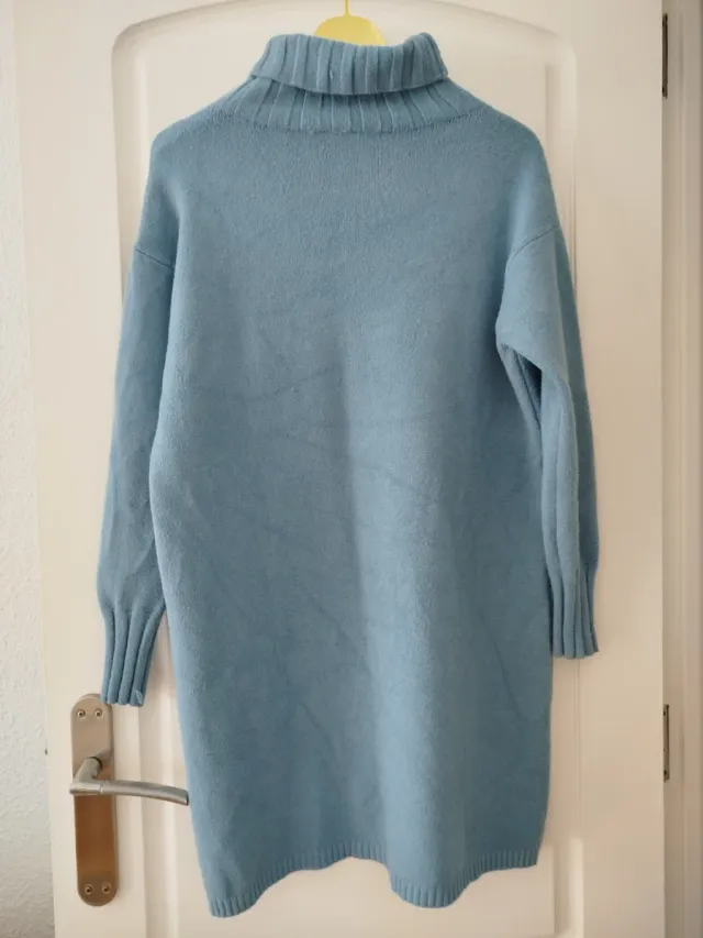 Vestido punto cuello alto azul talla única