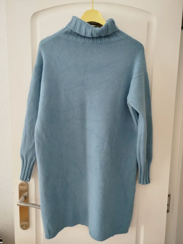 Vestido punto cuello alto azul talla única