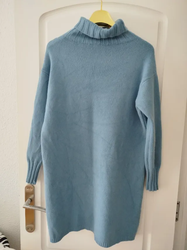 Vestido punto cuello alto azul talla única