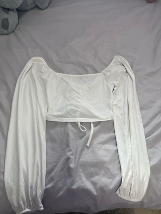 Top blanco manga larga fruncido