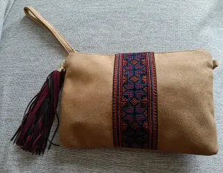 Bolso de mano elegante beige y multicolor