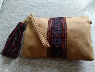 Bolso de mano elegante beige y multicolor