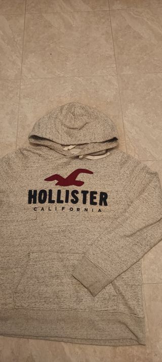Sudadera Hollister Gris con Logo Rojo