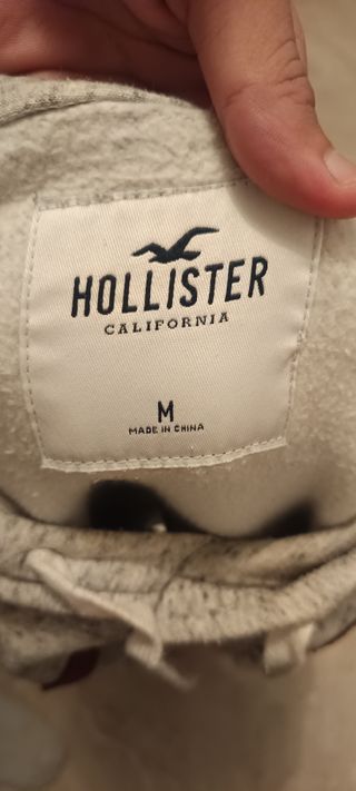Sudadera Hollister Gris con Logo Rojo