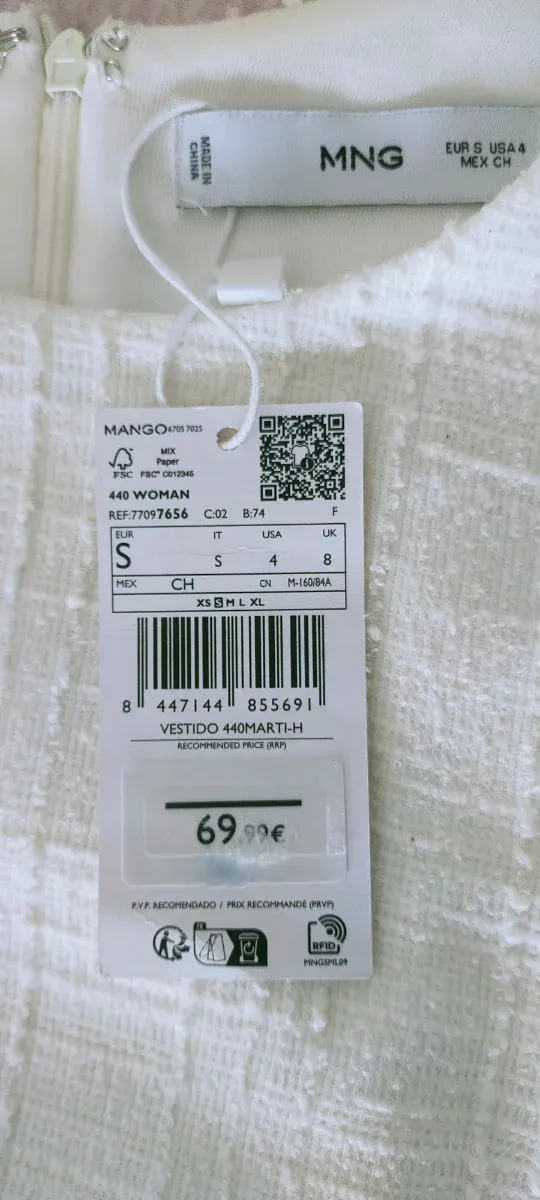 Vestido Mango Blanco Talla S