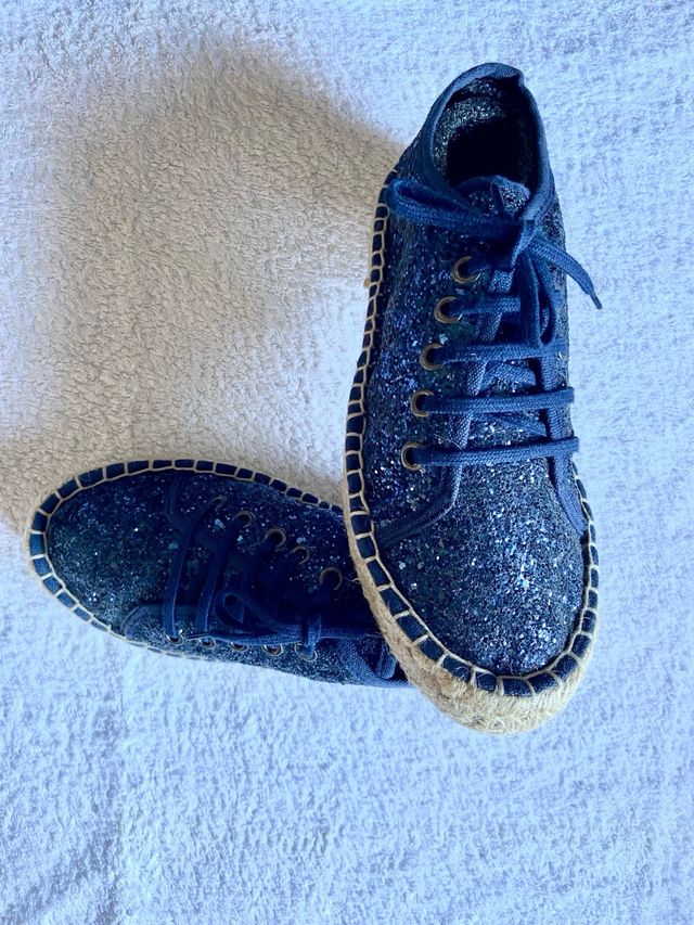 Zapatos de Lona con Brillo Azul y Plata