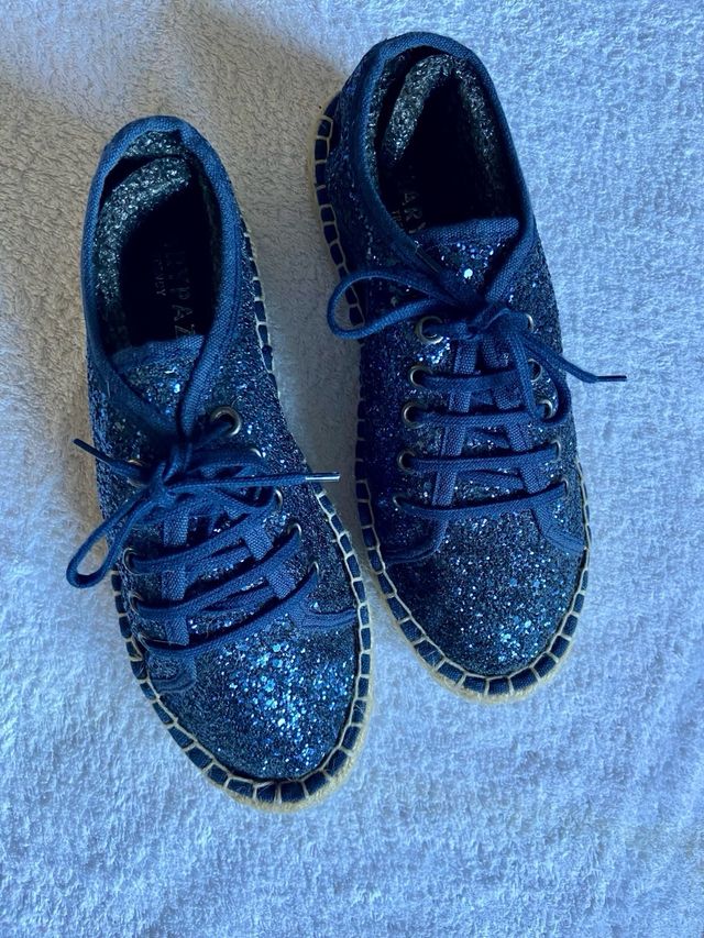 Zapatos de Lona con Brillo Azul y Plata