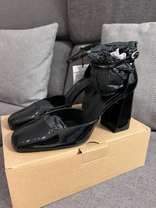 Zapatos Mango Tacón Ancho Negro Talla 37