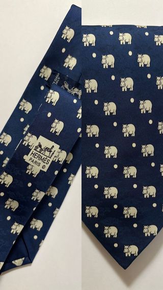 Corbata Hermes Azul Marino Hipopótamos