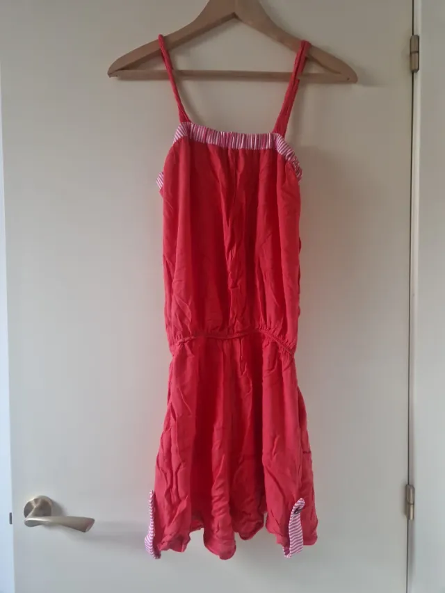 Mono corto rojo niña lazo rayas