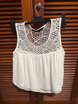Blusa Zara Gasa Blanca sin Mangas Talla S