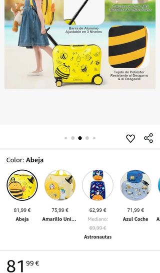 Maleta Infantil con mochila COSTWAY Abeja Amarilla