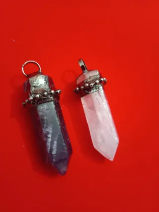 Colgantes de cristal amatista y cuarzo rosa