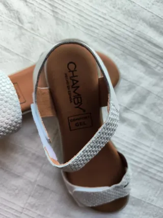 Sandalias Chamby Piel Blanca Talla 41 Velcro