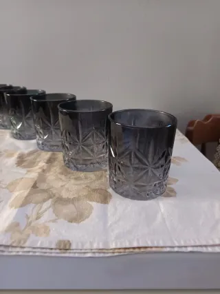 Set 6 Bicchieri Vetro Grigio Trasparente