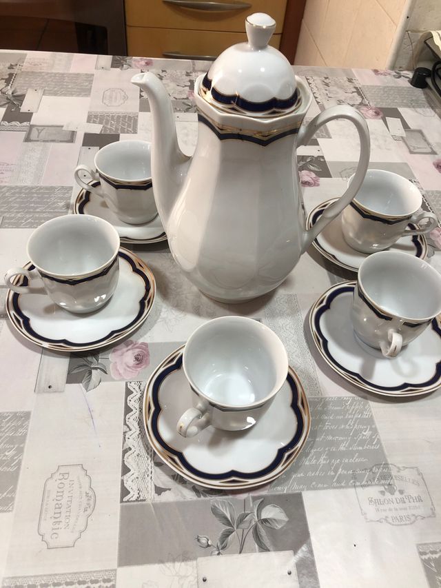 Juego de té porcelana jarra y 6 tazas