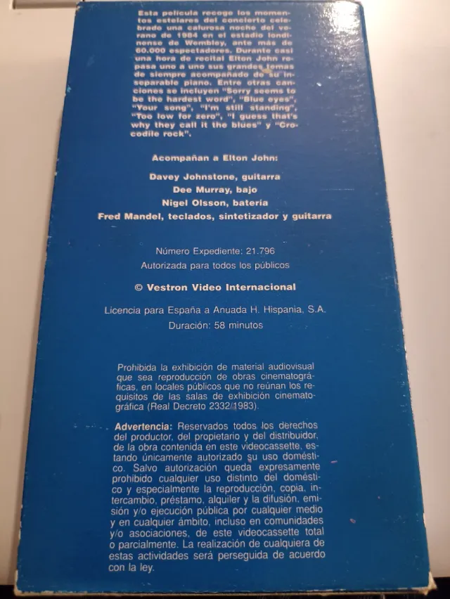 VHS de Elton John The Night Time Concert