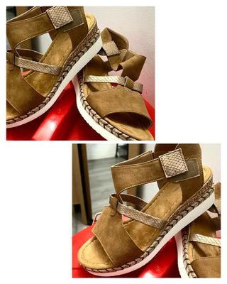 Sandalias con suela marrones.