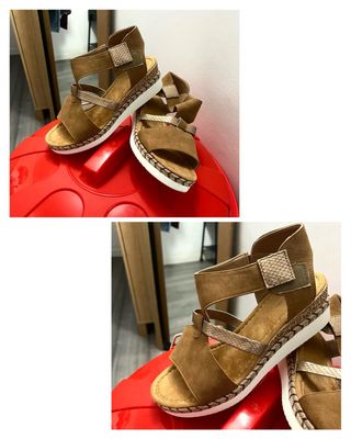 Sandalias con suela marrones.