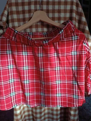 Falda a cuadros roja y marrón