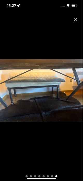 Mesa de comedor de madera y metal industrial