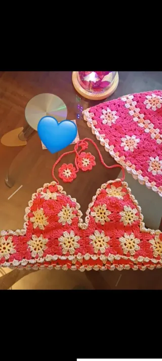 Top Crochet Flores Rosa y Amarillo  Talla Única