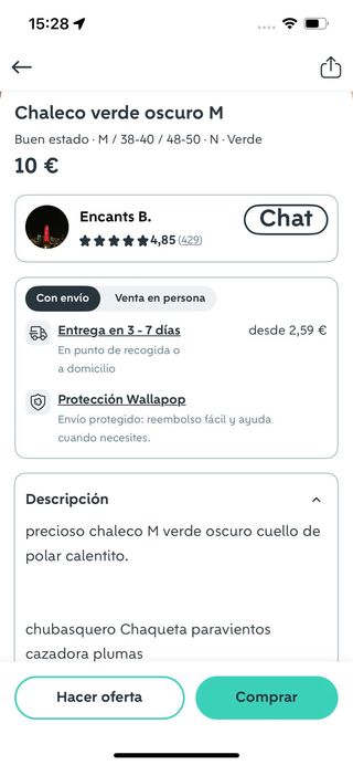 Chaleco plumífero verde