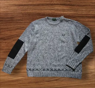 Maglione Fred Perry Uomo Grigio Patch Gomito