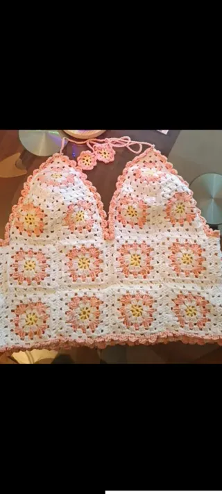 Top Crochet Flores Blanco y Rosa
