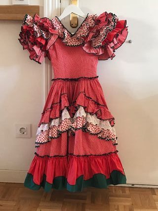 Vestido Flamenca Niña Rojo, Blanco y Verde
