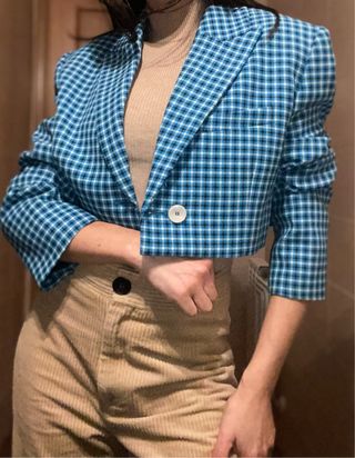 Chaqueta Cuadros Cropped Zara Talla S