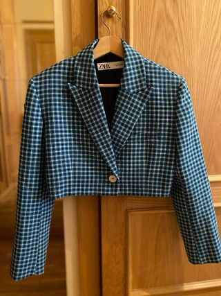 Chaqueta Cuadros Cropped Zara Talla S