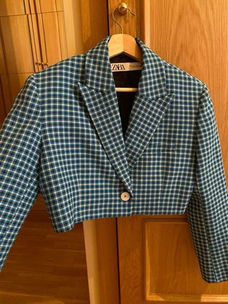 Chaqueta Cuadros Cropped Zara Talla S