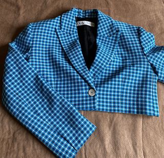 Chaqueta Cuadros Cropped Zara Talla S