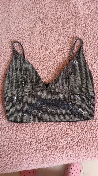 Top fiesta lentejuelas negro y plata