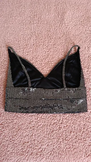 Top fiesta lentejuelas negro y plata