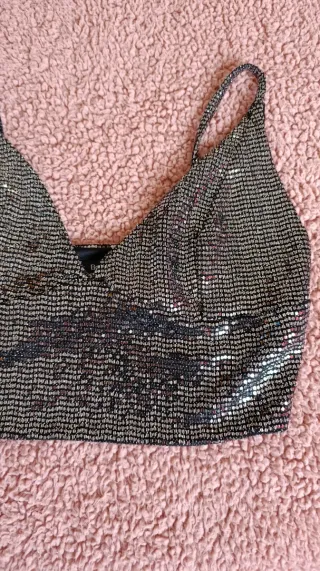 Top fiesta lentejuelas negro y plata