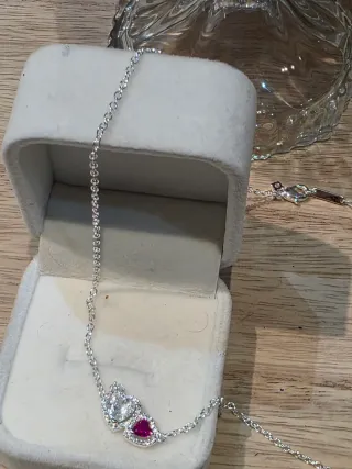 Collar Doble Corazón Plata y Rojo