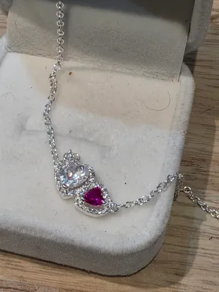 Collar Doble Corazón Plata y Rojo