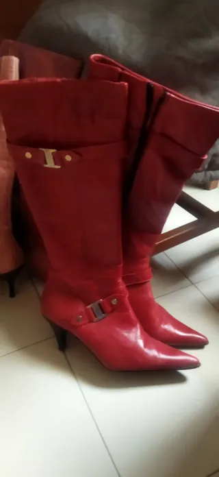 Botas de piel rojas, rosas mujer talla 40