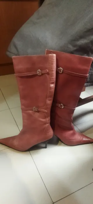 Botas de piel rojas, rosas mujer talla 40