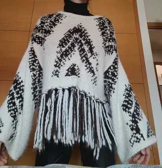 Poncho mujer tejido flecos talla única