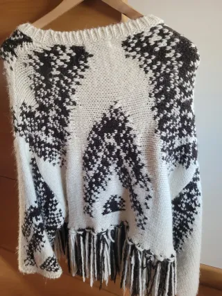 Poncho mujer tejido flecos talla única