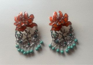 Pendientes flor naranja y turquesa