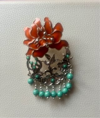 Pendientes flor naranja y turquesa