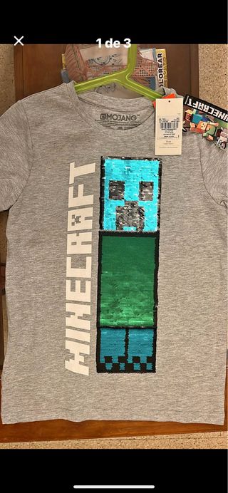 Camiseta Minecraft niño gris con lentejuelas